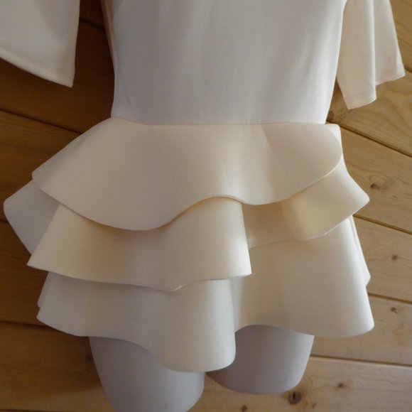 ASOS Cream Beige Structured Short Sleeve Peplum Tunic Ruffled Top NEW Size 0 - Picture 5 of 11